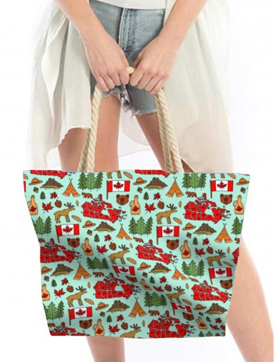 Canvas Canada Maple Leaf Print Shoulder Tote